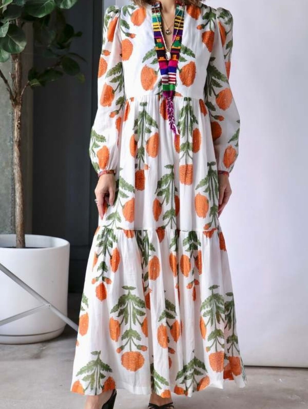 Alix of Bohemia Paradise Clementine Printed Tiered Maxi Dress Medium